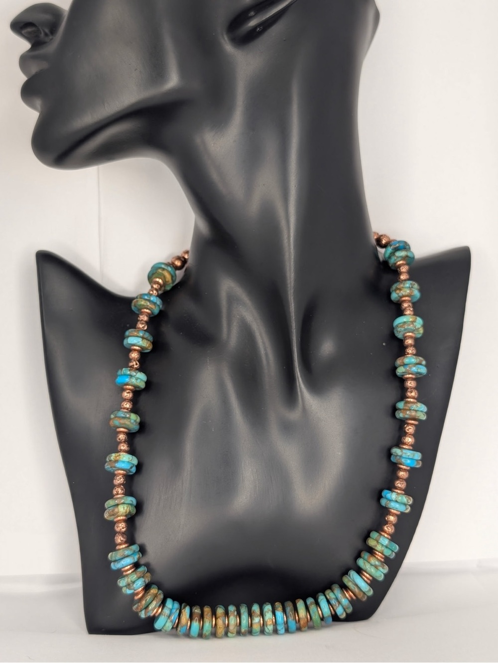 Handmade Kingman Turquoise and Copper Disc Bead Necklace - Women's Jewelry